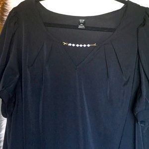 SHEIN, plus size silky black office blouse, dressy, pearl, gold, 3X, 3XL